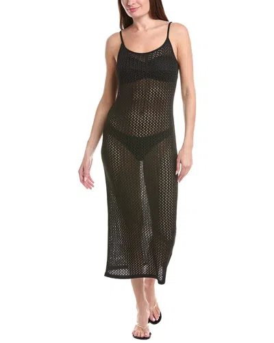 Salty Lemon Open Knit Long Tank Dress In Black