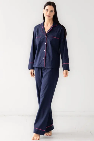 Salua Classic Woven Cotton Pajama Set In Blue