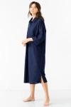 Salua Oversized Button Down Long Shirt In Blue