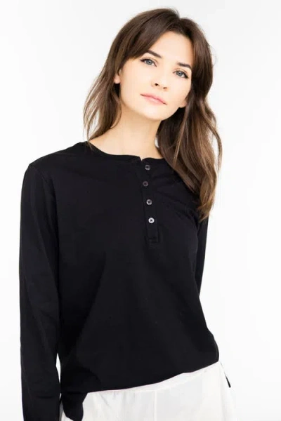 Salua Pima Cotton Henley In Black