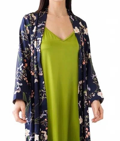Salua Silk Floral Design Robe In Blue