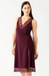 Salua Simone Lace Trim Pima Cotton Gown In Burgundy