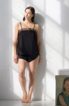 Salua Sofia Brushed Pima Cotton Lace Camisole & Shorts Set In Black
