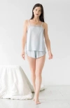 Salua Sofia Brushed Pima Cotton Lace Camisole & Shorts Set In Blue