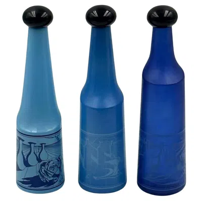 Pre-owned Salvador Dali 1970s Italian Surrealist Glass Bottle Set By  In Blue