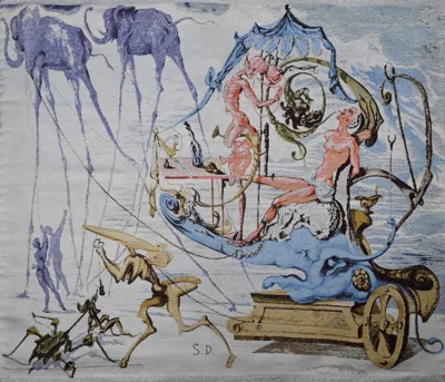 Pre-owned Salvador Dali 20th Century Tapestry - "the Chariot Of Bacchus" By  - No. 1657 In Gray