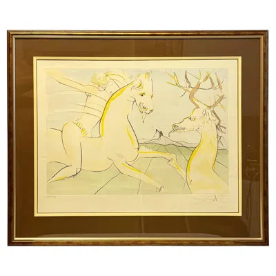 Pre-owned Salvador Dali Salvador Dalí "le Cavalier Et Le Cerf" From "le Bestiaire De La Fontaine" Signed In Orange