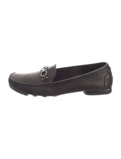 Pre-owned Salvatore Ferragamo Sport Gancini Logo Leather Loafers In Black