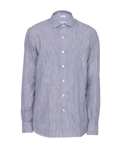 Salvatore Piccolo Logo Striped Long-sleeved Shirt In Blue