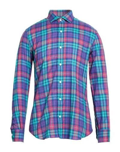 Salvatore Piccolo Man Shirt Blue Size 15 ¾ Cotton, Elastane In Multi