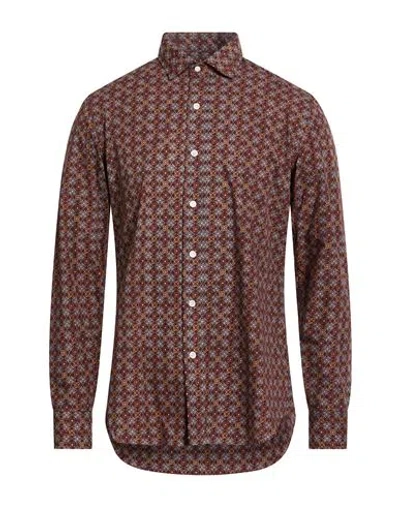 Salvatore Piccolo Man Shirt Burgundy Size 15 ¾ Cotton In Brown