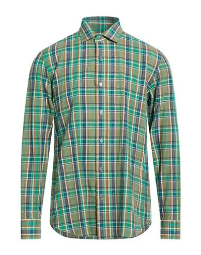 Salvatore Piccolo Man Shirt Green Size 16 Cotton, Linen