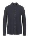 Salvatore Piccolo Man Shirt Midnight Blue Size 16 Rayon, Linen, Wool In Blue