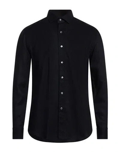 Salvatore Piccolo Man Shirt Midnight Blue Size 17 ½ Cotton, Linen In Black