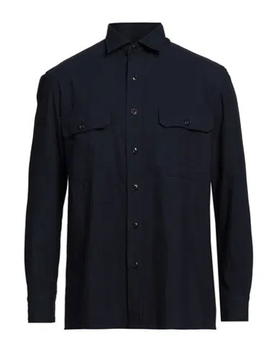 Salvatore Piccolo Man Shirt Midnight Blue Size S Paper, Virgin Wool