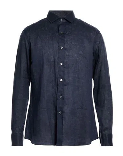 Salvatore Piccolo Man Shirt Navy Size 17 ½ Linen In Blue