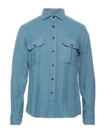 Salvatore Piccolo Man Shirt Slate Blue Size 15 ¾ Rayon, Linen, Wool In Multi