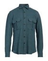 Salvatore Piccolo Man Shirt Slate Blue Size S Rayon, Linen, Wool In Blue