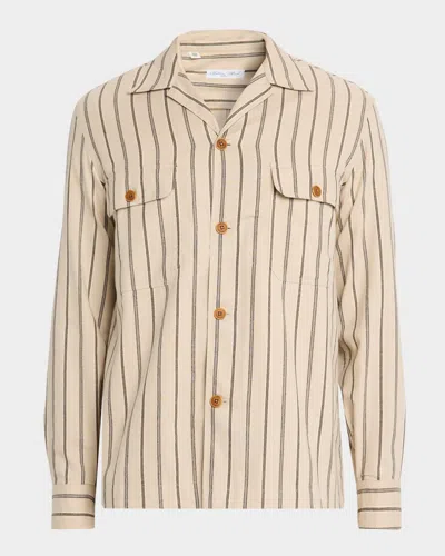 Salvatore Piccolo Men & Apos;s Cotton Multi-stripe Dual-pocket Overshirt In Neutral