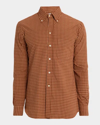 Salvatore Piccolo Men & Apos;s Cotton Windowpane Plaid Sport Shirt In Brown