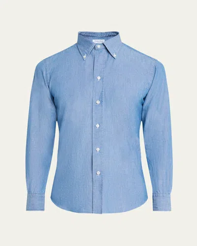 Salvatore Piccolo Men's Cotton Chambray Casual Button-down Shirt In Bright Blu