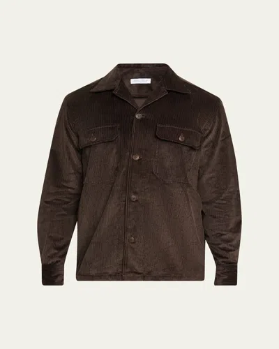 Salvatore Piccolo Men's Cotton Corduroy Dual-pocket Overshirt In Brown