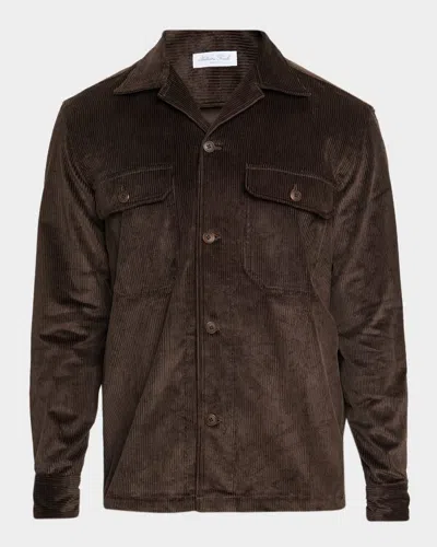 Salvatore Piccolo Men's Cotton Corduroy Dual-pocket Overshirt In Brown
