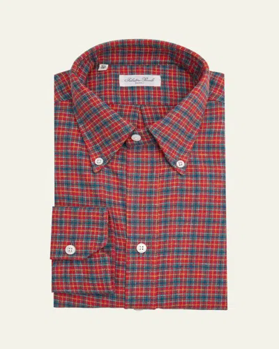 Salvatore Piccolo Men's Cotton Plaid Button-collar Sport Shirt In Red Blu Yllw