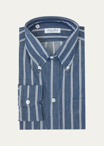 Salvatore Piccolo Men's Cotton Stripe Sport Shirt In Lt Blu