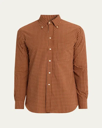 Salvatore Piccolo Men's Cotton Windowpane Plaid Sport Shirt In Brown