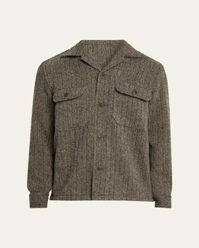 Salvatore Piccolo Men's Herringbone Wool Dual-pocket Overshirt In Gray