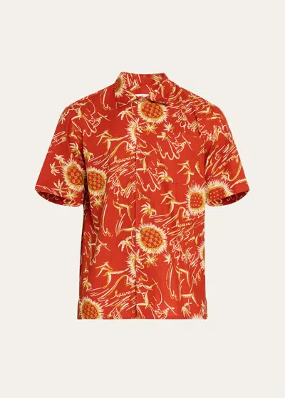 Salvatore Piccolo Men's Printed Cotton Short-sleeve Shirt In Red