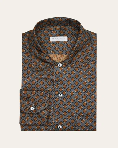 Salvatore Piccolo Men's Silk Diamond-print Dress Shirt In Brown
