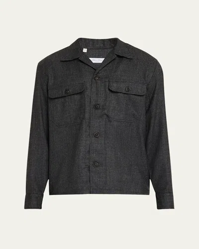 Salvatore Piccolo Men's Wool Micro-houndstooth Shirt Jacket In Dk Grey