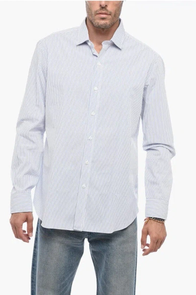 Salvatore Piccolo Pinstriped Cotton Shirt With Standard Collar In Blue