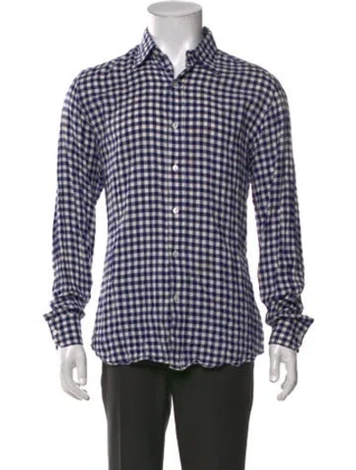 Pre-owned Salvatore Piccolo Plaid Print Long Sleeve Dress Shirt In Blue