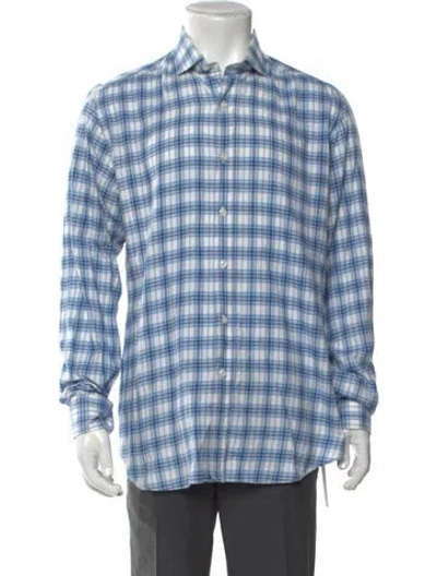 Pre-owned Salvatore Piccolo Plaid Print Long Sleeve Dress Shirt In Blue