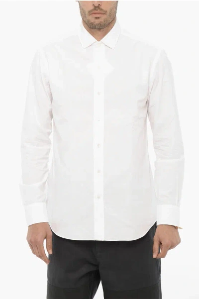 Salvatore Piccolo Spread Collar Cotton Popeline Shirt In White