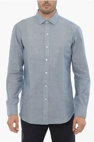 Salvatore Piccolo Spread Collar Cotton Shirt In Blue