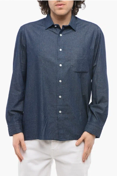 Salvatore Piccolo Spread Collar Denim Shirt In Blue