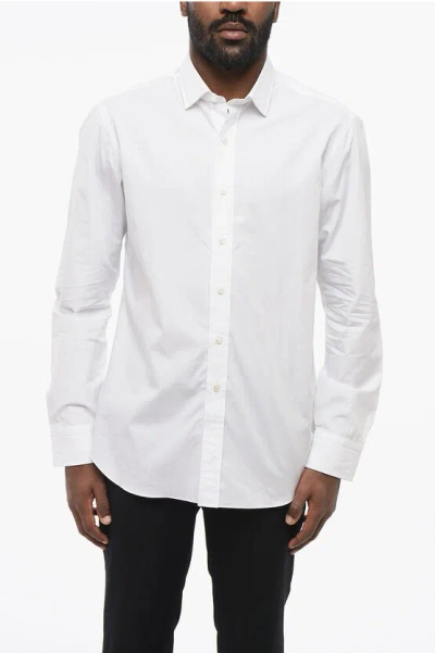 Salvatore Piccolo Spread Collar Poplin Cotton Shirt In White
