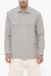 SALVATORE PICCOLO TWO-TONE STRIPED NICO SHIRT WITH DOUBLE BREAST POCKET