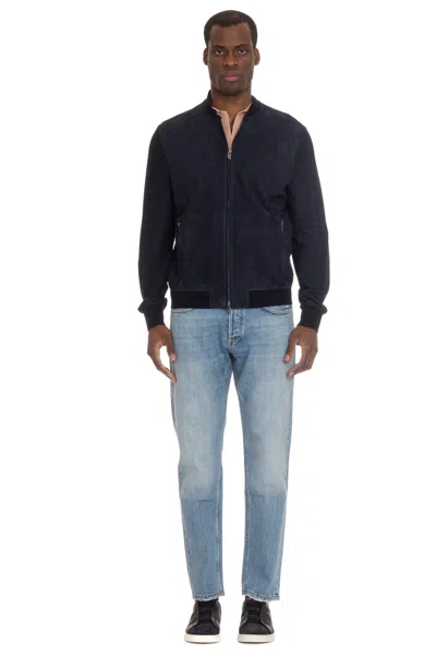 Salvatore Santoro Baseball Suede Bomber Jacket In Blue