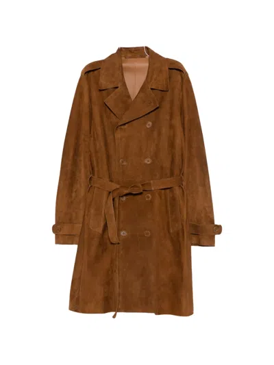 Salvatore Santoro Belted Double-breasted Coat In Brown