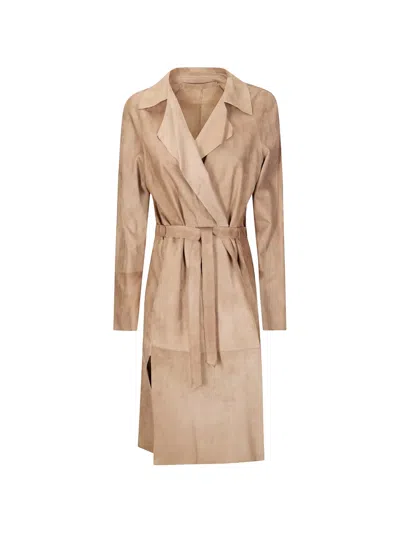 Salvatore Santoro Belted Sheepskin Coat In Neutral