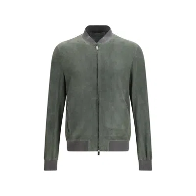 Salvatore Santoro Bicolor Calf Leather Bos Taurus Bomber In Green