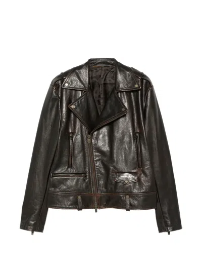 Salvatore Santoro Biker Leather Jacket In Brown