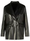 Salvatore Santoro Double Breasted Leather Blazer In Black