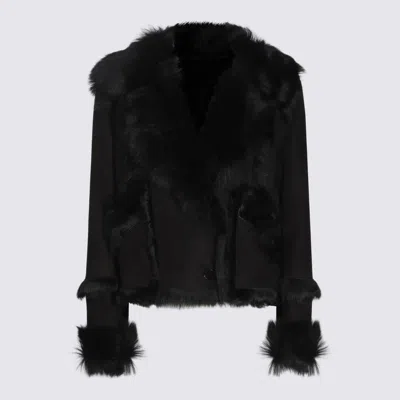 Salvatore Santoro Cropped Leather Jacket With Plush Fur Trim In Black