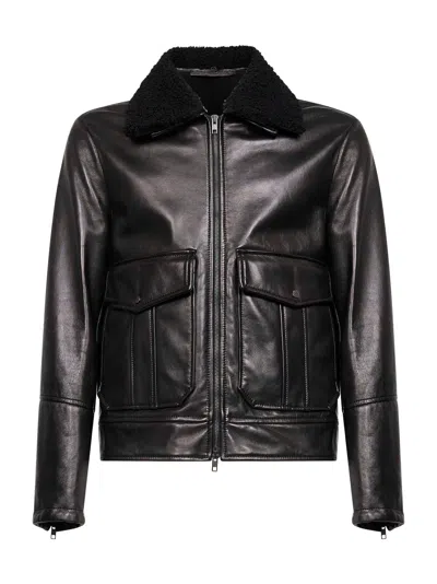 Salvatore Santoro Black Plongè Nappa Leather Aviator Jacket